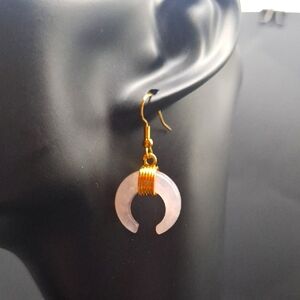 Rose Quartz Crystal Crescent Moon Earrings | Half Moon Jewelry